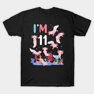 Axolotl Fish 11th Birthday I'm 11 Years Old lets party Axolotl T-Shirt